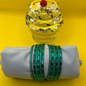 Green Rhinestone Elegant Chain 6 Layered Leather Bracelet Boho …